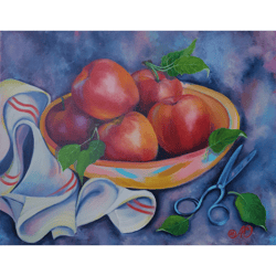 Apple Painting Fruit Original Art Kitchen Wall Art Still Life Artwork Food Art Canvas Oil Painting