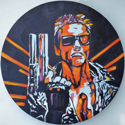 Terminator Painting Movie Original Art Fan Wall Art Arnold Schwarzenegger Figure Artwork Man Cave Oil Painting Canvas