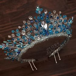 Light blue tiara,Blue princess headpiece,Light blue crown,Blue diadem,Clear blue crown,Bridal blue tiara,Prom Blue crown