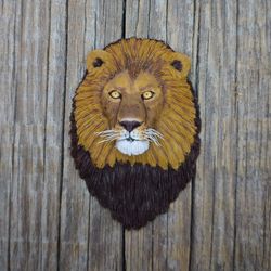 Lion handmade pin, wild cat brooch, animal portrait brooch