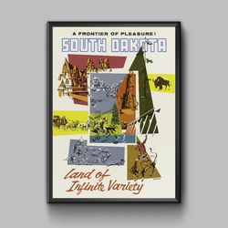 South Dakota vintage travel poster, digital download