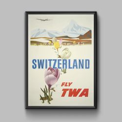 Switzerland vintage travel poster, digital download