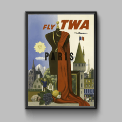 Paris vintage travel poster, digital download
