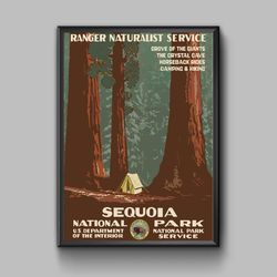 Sequoia National Park vintage travel poster, digital download