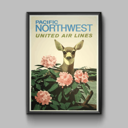 Pacific Northwest vintage travel poster, digital download