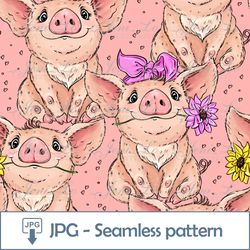 Cute Piglet 1 JPG file Seamless pattern Digital Paper little Pig Design Repeating template animal Digital Download