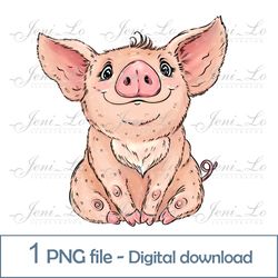 Cute Piglet 1 PNG file Baby Pig Clipart Farm Animal Sublimation Favorite pet design little Pig Digital Download