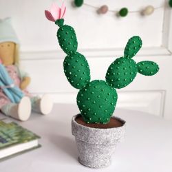 Variegated cactus in pot, stuffed Flowering Cactus for decor, handmade gift for her
