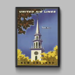 New England vintage travel poster, digital download