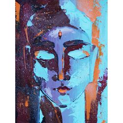 Buddha Painting Meditation Original Art Indian Artwork Yoga Wall Art  Small Oil Art 8 by 6 inch ARTbyAnnaSt