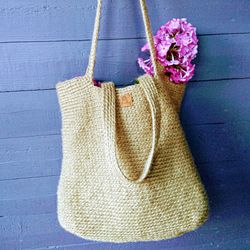 Jute crochet shopper bag, Farmhouse bag, Eco-Friendly shoulder bag