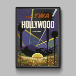 Hollywood vintage travel poster, digital download