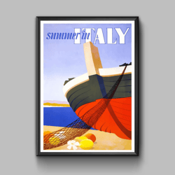 Summer in Italy vintage travel poster, digital download