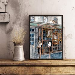 owls shop watercolor art, harry potter poster, download digital print, kidsroom wall decor