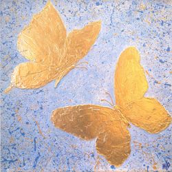 Golden Butterflies Painting Gold Leaf Original Art Gold Artwork Butterfly Painting by ArtRoom22