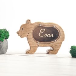 Wooden bear piggy bank for boys or girls, money banks for first birsday gifts, Christmas gifts piggybank, nursery decor