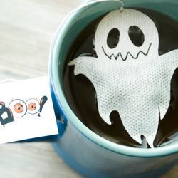 Halloween ghost tea bag.  Set - 12 pcs. Ghost Boo drink gift for Halloween. Shaped tea bags.