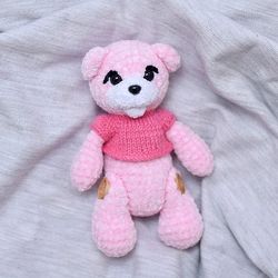 strawberry bear stuffed toy, kawaii velour pink bear for girl, teddy bear pink toy, bear gift for her