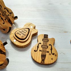 Guitar box for pick with custom personalize for guitar player gift, guitar pick holder, wooden guitar pick case