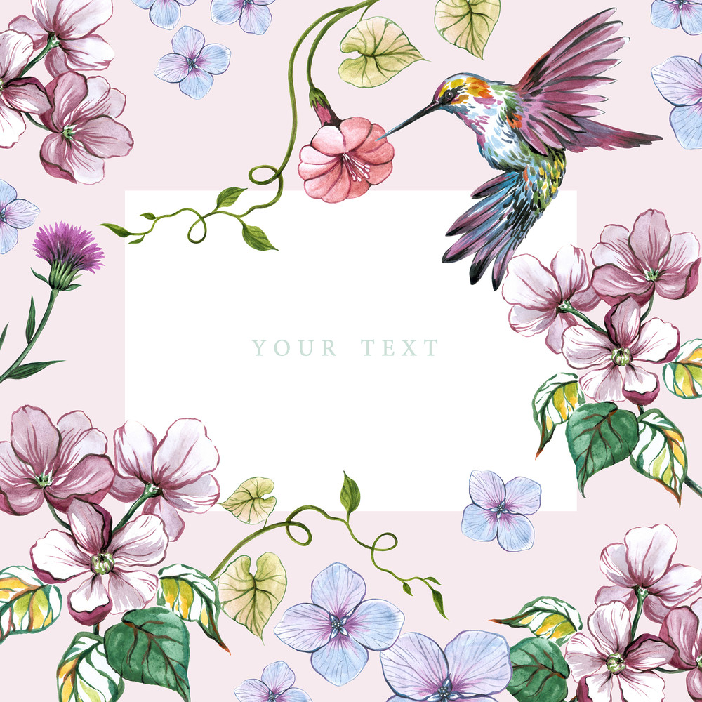 Postcard Watercolor Illustration set Of Calibri and flowers, Floral Clipart PNG and patterns cm.jpg