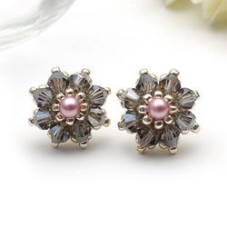 gray stud earrings for women small seed bead stud earrings handmade beaded earrings