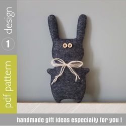Sewing pattern PDF Felt Rabbit Tutorial in English, stuffed animal pattern, primitive doll PDF, creative gift diy
