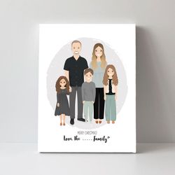 Custom Family Portrait with pet, Christmas illustration, Digital portrait