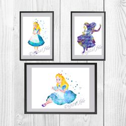 Alice In Wonderland Disney Set Art Print Digital Files decor nursery room watercolor