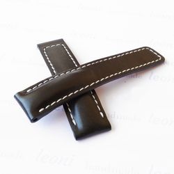 Black watch strap for Breitling, handmade, genuine leather, 20,22,24mm
