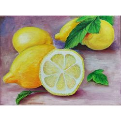 Lemons Oil Painting Original Art Still Life with Lemons Wall Art Fruit Artwork