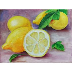 lemons oil painting original art still life with lemons wall art fruit artwork