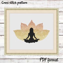 Yoga Cross Stitch Pattern PDF, Meditation Embroidery Pattern, Mandala Xstitch Pattern, Yoga Art Cross Stitch Chart