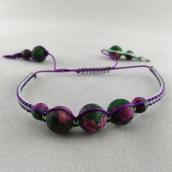 Green Purple Shamballa Bracelet with Zoisite