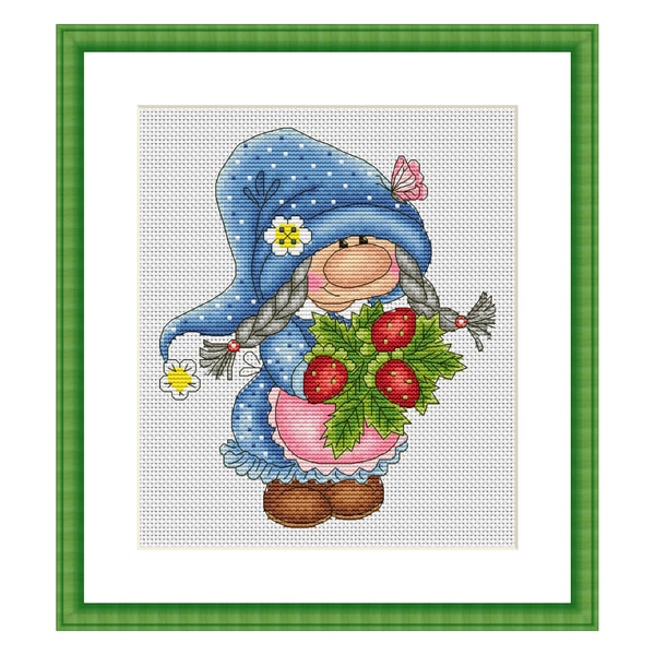 Gnome Girl Cross Stitch Pattern PDF Strawberry Gnome Summe Inspire gnome-girl-cross-stitch-pattern-pdf-strawberry-gnome-summe-inspire