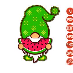 Layered Summer Gnome Mandala with Watermelon svg, Gnome cutting template DXF files for Cricut