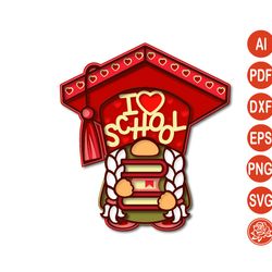 Layered gnome student svg for cricut , back to school DXF, 3 D Paper or Laser Cut File Wall Art