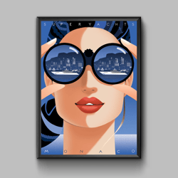 superyachts monaco vintage travel poster, digital download