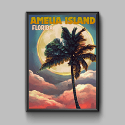 amelia island florida vintage travel poster, digital download