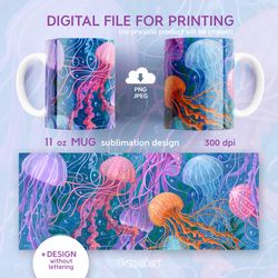 Jellyfish 11oz Mug Sublimation Designs, Nautical mug template, PNG JPEG Digital Download