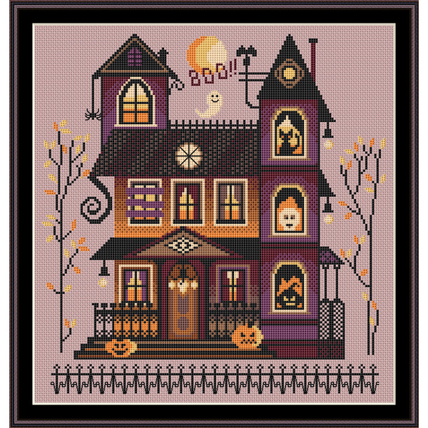 208-3 Halloween. A spooky house. Cross stitch pattern.png
