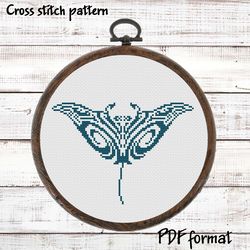 Stingray cross stitch pattern PDF, Mandala Xstitch pattern modern, Manta Ray cross stitch chart, Polynesian embroidery