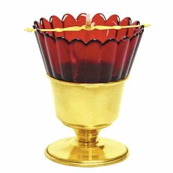 Table Orthodox Vigil Lamp, Brass Lamp With Red Glass, Medium, High 5" (12 Cm)