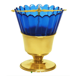 Table Orthodox Vigil Lamp, Brass Lamp With Blue Glass, Medium, High 5" (12 Cm)
