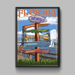 Jacksonville, Florida, Sign Destinations, travel poster, digital download