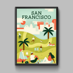 Dolores park San Francisco travel poster, digital download