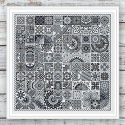 Cross Stitch Pattern Sampler Ornament Squares Tile Quaker Monochrome Pattern PDF Digital File 107