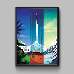 Space rocket launch poster, space exploration, digital download