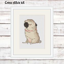 Pug Cross Stitch Kit, Dog Embroidery Kit, Beginner Cross Stitch Kit, Modern Cross Stitch Kit, Easy Xstitch Kit
