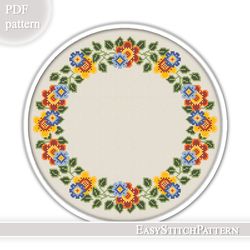 Floral Wreath cross stitch pattern. Traditional cross stitch. Folk cross stitch pattern.