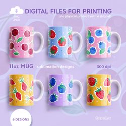 Berry Bundle, 11oz Mug Sublimation Designs with Berries, Cherry PNG, Strawberry png, PNG JPEG Digital Download
